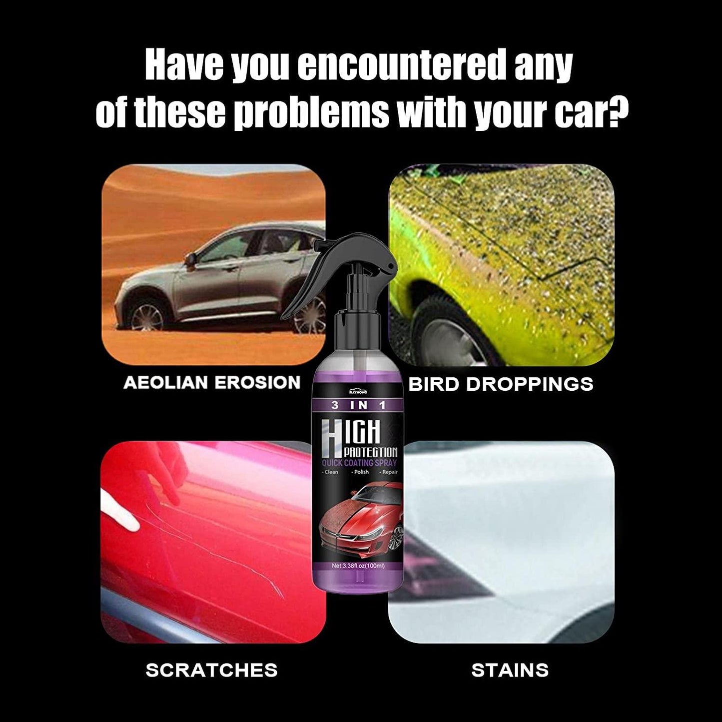 3 in 1 High Protection Quick Coating Spray for Car, Bike - Pack of 2