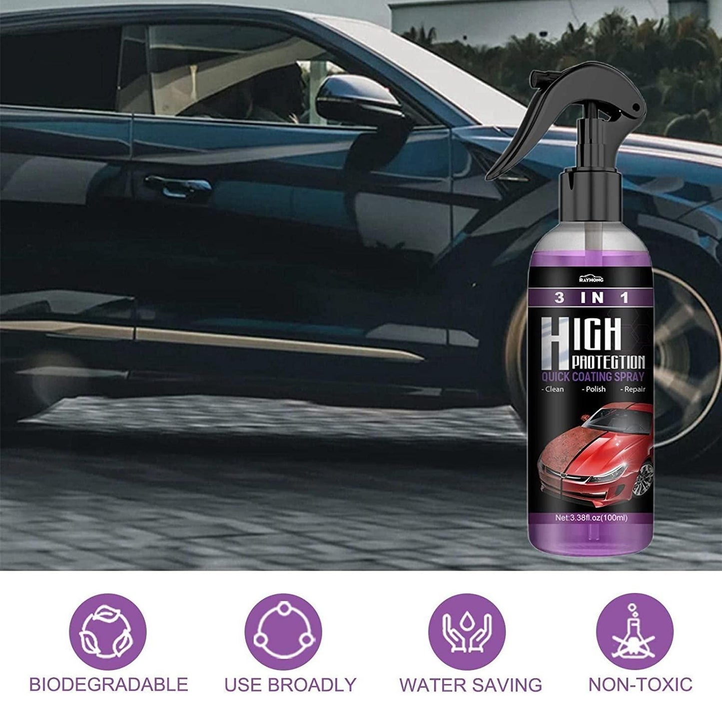 3 in 1 High Protection Quick Coating Spray for Car, Bike - Pack of 2
